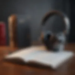 Illustration of two headphones with a book on a sleek modern table