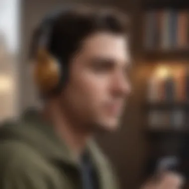 Diverse Audible Listening Experience Innovative concept of a person listening to audiobooks on various devices