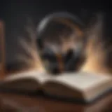 Creative visualization of an open book with sound waves and headphones