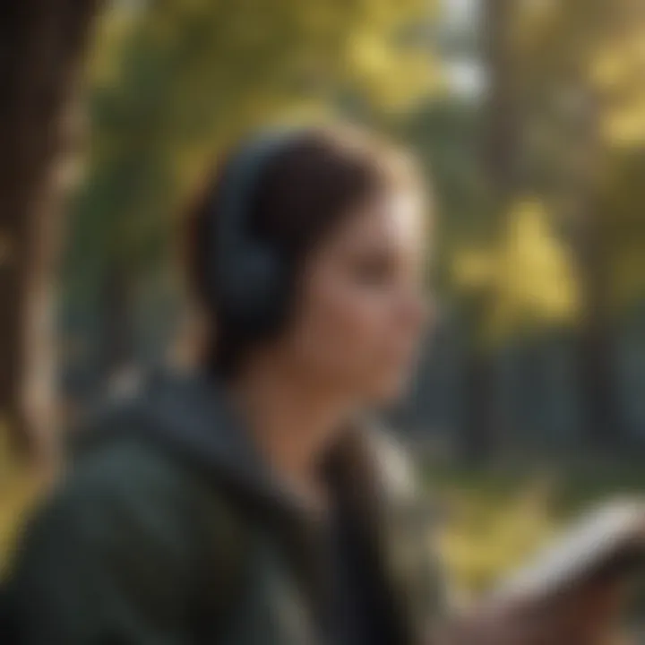Illustration of person enjoying audiobook outdoors