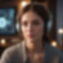 Illustration of a person wearing headphones listening to an audiobook