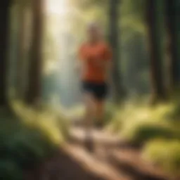 A person absorbed in an audiobook while jogging in nature