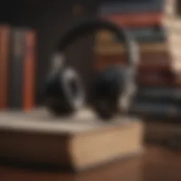 Illuminated Headphones on Book Stack