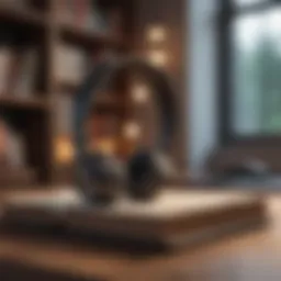 Audiobook experience with headphones and a cozy setting