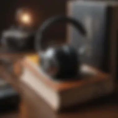 Illustration of a stack of books with headphones on top