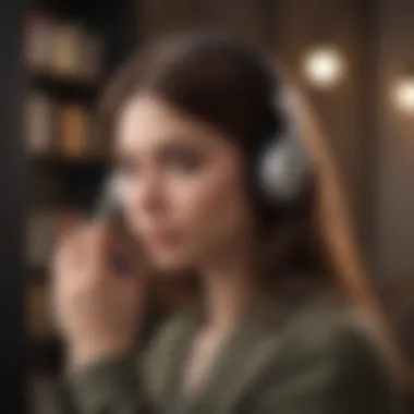Mobile Audiobook Listening Illustration of a person listening to an audiobook on a mobile device