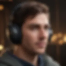 Illustration of a person with headphones listening to an audiobook