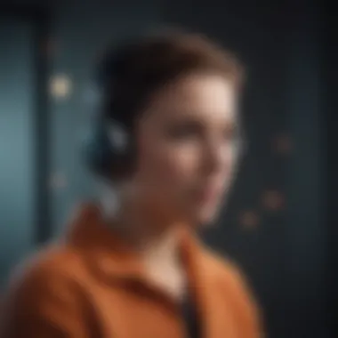 Illustration of a person immersed in listening to an audiobook through Audible