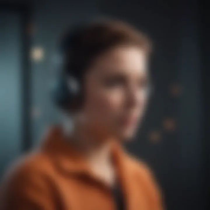 Illustration of a person immersed in listening to an audiobook through Audible