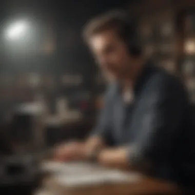 Behind the Scenes: The Creative Minds of Audible TV A thoughtful creator brainstorming ideas for an Audible TV show, illustrating the creative process