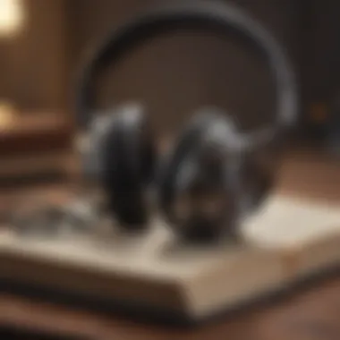 A close-up of headphones resting on a book