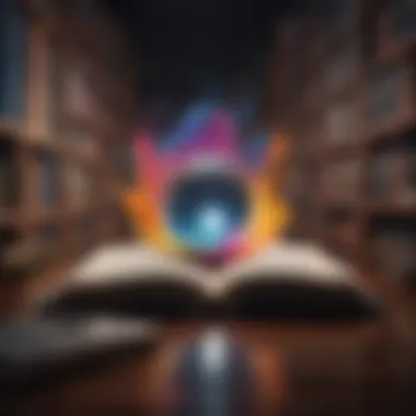 Illustration of a book transforming into a colorful spectrum of knowledge and imagination