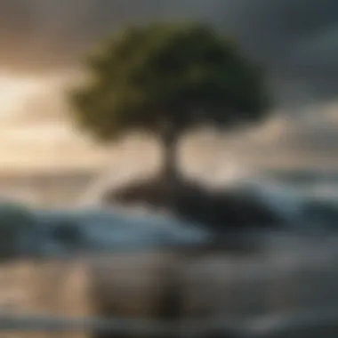 Illustration symbolizing resilience with a lone tree standing strong amidst a stormy sea