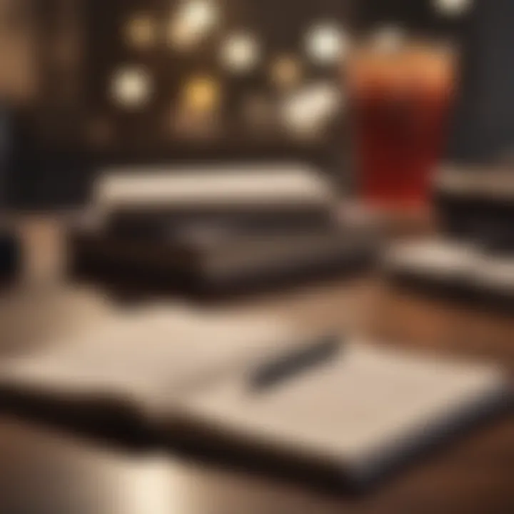 A notepad with handwritten notes alongside an open business book.