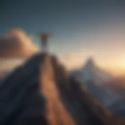 A person reaching for the summit of a mountain symbolizing achievement.
