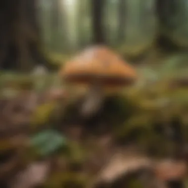 Colorful array of wild mushrooms on a forest floor