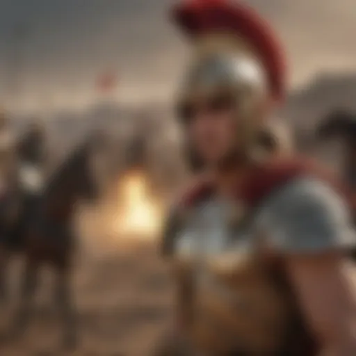 An artistic representation of Alexander the Great on the battlefield, embodying his strategic genius.