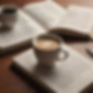 Engaging with Contemporary Literature A close-up of an open book with handwritten notes and a cup of coffee.