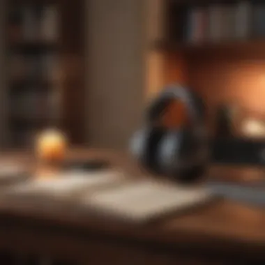 Cozy corner with a person listening to an audio book on headphones