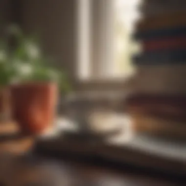 A stack of inspiring books with a cup of tea