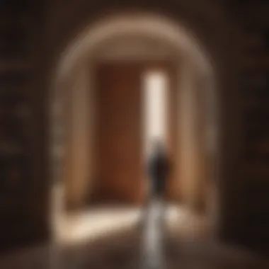 Artistic depiction of a person walking through a door of knowledge