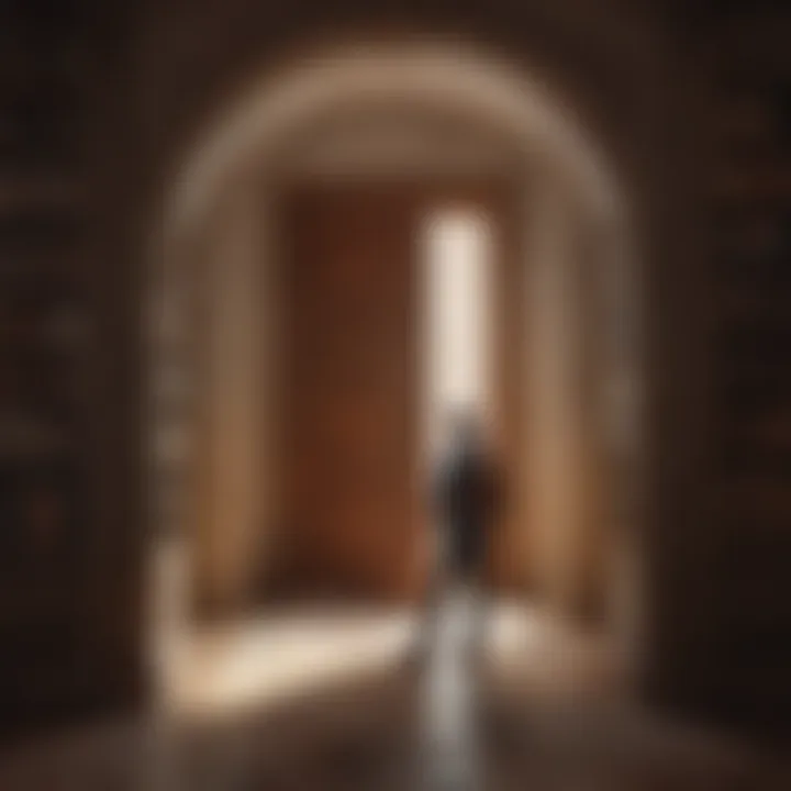 Artistic depiction of a person walking through a door of knowledge