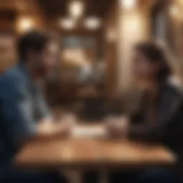Engaging conversation between two individuals in a café setting