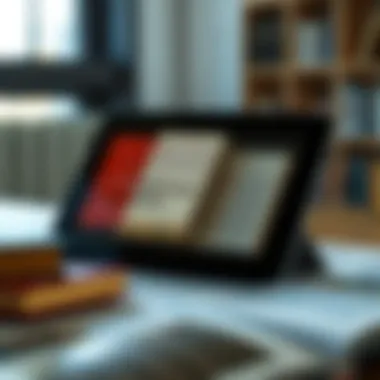 A digital tablet displaying a collection of e-books, showcasing modern reading habits.