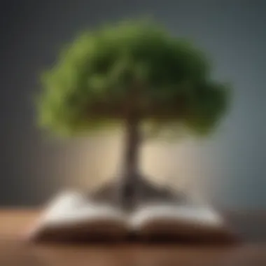 Abstract artwork showcasing a tree growing from an open book representing the nurturing of leadership skills through reading