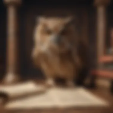 Enlightened Mind: Illustration of a Wise Owl with Ancient Scrolls