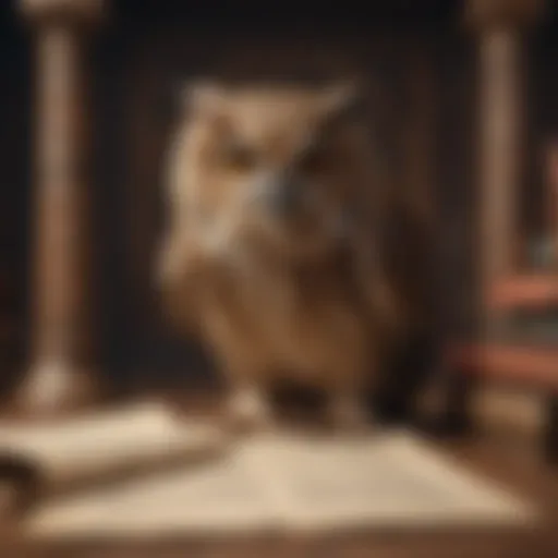 Enlightened Mind: Illustration of a Wise Owl with Ancient Scrolls