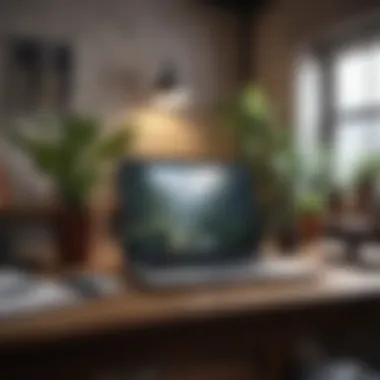 Inspiring Workspace for Entrepreneurs A tranquil workspace featuring a laptop, notebook, and plant