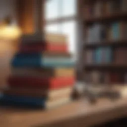 Books on philosophy stacked on a wooden table