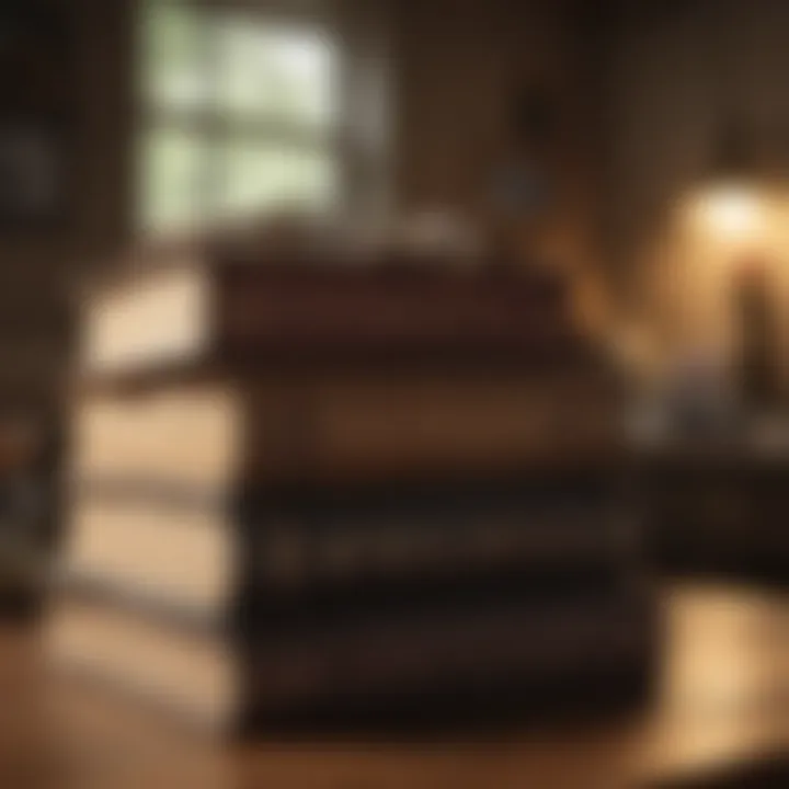 A stack of impactful books on a wooden table, symbolizing knowledge and growth