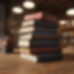 A stack of influential investment books arranged on a wooden table.