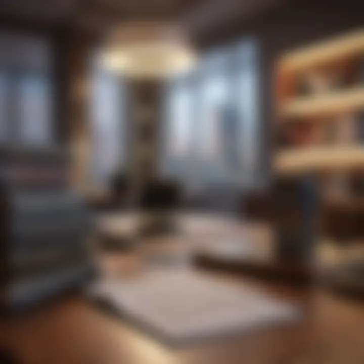 Elegant office space with investment books on display