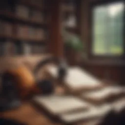 A cozy reading nook with headphones and a notebook