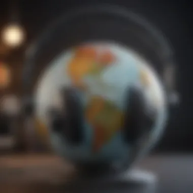 Illustration of a globe with headphones symbolizing global knowledge consumption