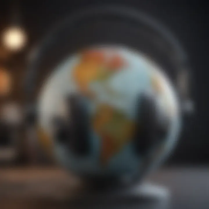 Illustration of a globe with headphones symbolizing global knowledge consumption