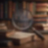 Illustration of a magnifying glass over a stack of books