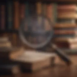 Illustration of a magnifying glass over a stack of books