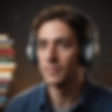 Abstract depiction of a listener with headphones immersed in a captivating audiobook