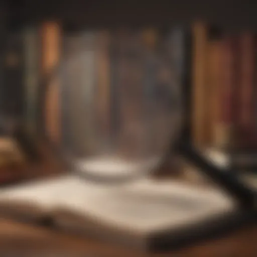 Illustration of a magnifying glass analyzing book covers