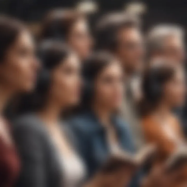 Illustration of a diverse group of characters listening to audible books with expressions of wonder