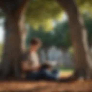 Illustration of a student reading a book under a tree