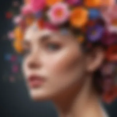 Blossoming Mindset Abstract artistic depiction of a mind blooming with colorful flowers representing positive thoughts