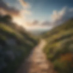 Illustration of a serene landscape with a path leading towards a vibrant horizon