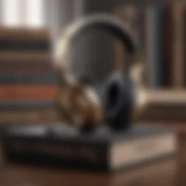 Luxurious headphones next to a stack of books