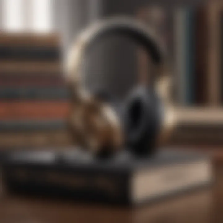 Luxurious headphones next to a stack of books