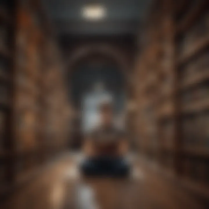 Illustration of a person immersed in a digital book library